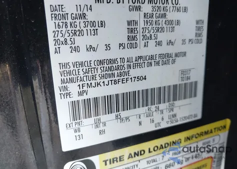 2015 Ford Expedition El King Ranch z USA, uszkodzony, nr VIN 1FMJK1JT8FEF17504